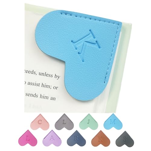 MOTEERLLU Personalized Leather Heart Bookmark with Initials
