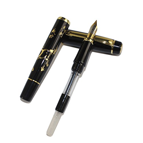Gullor Engraved Horse Pattern Calligraphy Fountain Pen 1015 Has A Smooth Elegant Appearance And Gold Bent Nib #TOP4