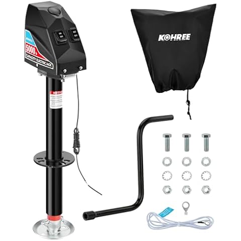 Kohree Electric Trailer Jack 5000lbs, Heavy Duty A-Frame Electric Power Tongue Jack with Waterproof Cover & LED Light for Travel Trailers, Camper, RV, 12V DC with Wiring, 9.8"-31.7" Lift Cover