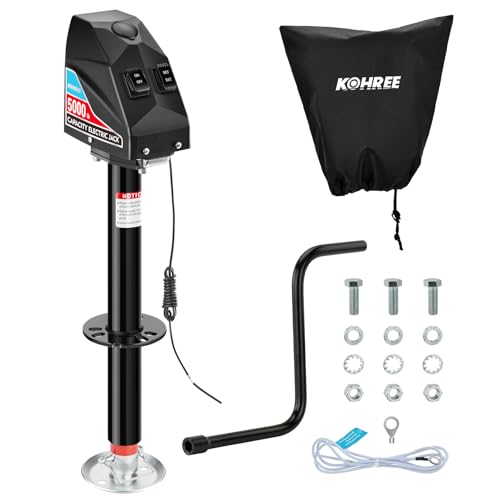 Kohree Electric Trailer Jack 5000lbs, Heavy Duty A-Frame Electric Power Tongue Jack with Waterproof Cover & LED Light for Travel Trailers, Camper, RV, 12V DC with Wiring, 9.8"-31.7" Lift by Kohree - Used condition - US$121.93