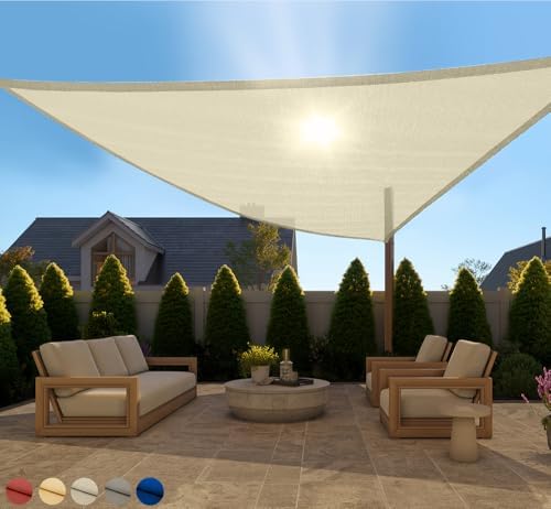 GORILLA GRIP Heavy Duty Sun Shade, UV Protection Fade Tear and Rust Resistant Triangle Sunshade Canopy, Curved Edges Blocks Sunlight, Breathable Sail, Outdoor Patio, Lawn Garden Butter Cream