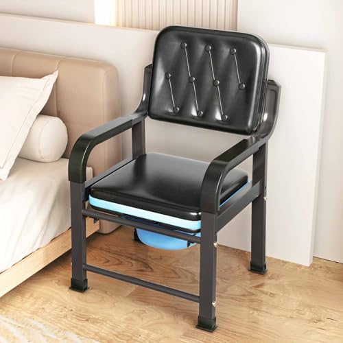 LBLFEBD Bedside Commode Chair with Padded Seat - Heavy Duty Over Toilet Safety Frame & Shower Accessible Commode, 350 lbs Weight Capacity, Removable Bucket & Arms for Elderly Mobility Aid 45cm Width