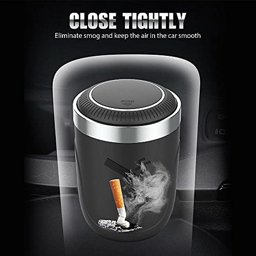 Car Ashtray 2Pcs , Portable Car Ashtray With Lid Smell Proof, Odorless Ash Tray Sets For Weed, Smokeless Ashtray For Cigarettes, Easy Clean Up Detachable Stainless Car Tray With Lid Blue Led Light For Most Car Cup Holder (Black) #TOP5