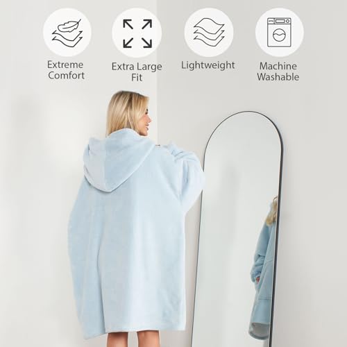 Sienna Hoodie Blanket, Gifts for Women Ultra Soft Sherpa Fleece Warm Cosy Oversized Hoodie Wearable Blanket Hooded Snoodie Sweatshirt for Women Girls Men Boys Kids Big Pocket, Baby Blue - Image 4