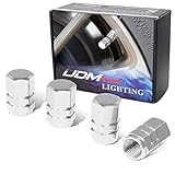 iJDMTOY (4) Tuner Racing Style Silver Aluminum Tire Valve Caps (Hexagon Shape)