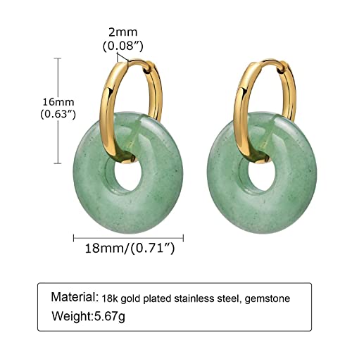 Chunky Jade Hoop Earrings For Women Girls 14K Gold Plated Dangle Gemstone Double Hoops Earrings Summer Chic Jewelry Gifts (Green Aventurine) #TOP4