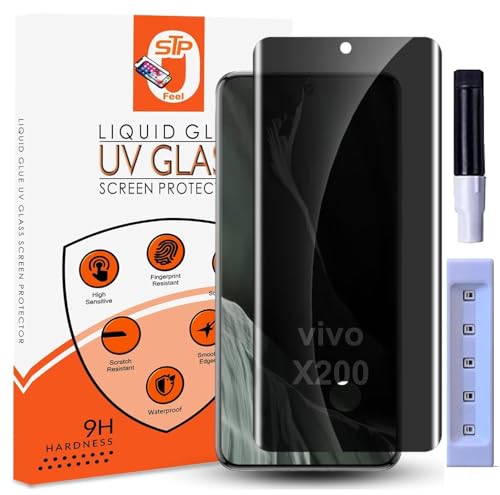 Image of STP FEEL Advanced UV Privacy Tempered Glass Screen Protector Guard Compatible For VIvo X200 5G (6.67 Inch, Pack of 1) Full Edge to Edge Coverage Anti-Spy /Anti-Peeping 9H Hardness