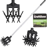 Lightweight Rotary Cultivator Garden Rotary Tiller with Anti-Slip Grip | Adjustable Steel Poles | Hand Tiller for Reseeding Grass Lawn or Soil Mixing Tiller Total Length 68.9 Inch