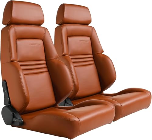 Jiabeir Universal Classic Plain Brown PVC, 165° Adjustment, Old Fashioned Racing Seats Pair For Car Use, Not Including Seat Bracket (Brown)