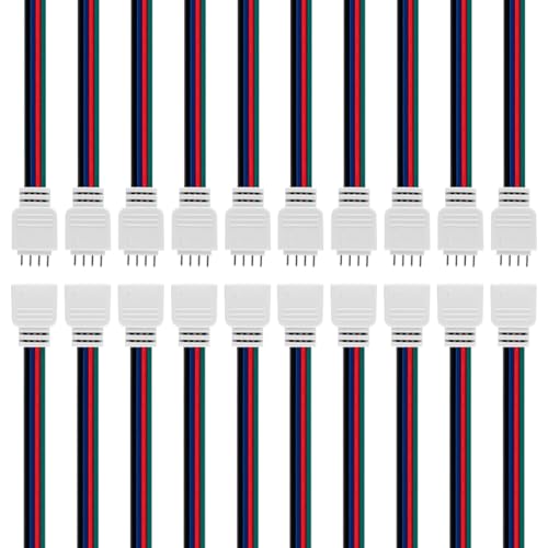 BTF-LIGHTING 10 Pairs 17cm 4PIN JST SM 22AWG Wire Cable Male/Female Connector Plug for FCOB COB RGB LED Strip Light
