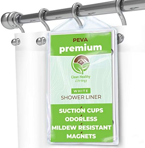 Clean Healthy Living Premium PEVA White Shower Curtain Liner with Magnets & Suction Cups - 70 X 71 in. Long