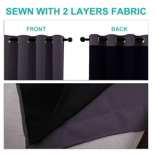 Image of NICETOWN Full Shading Curtains 90 inch Long 2 Panels Set for Windows, Greyish Purple, Pack of 2, 52 inch W, Super Heavy-Duty Black Lined Blackout Curtains for Bedroom, Privacy Assured Window Treatment