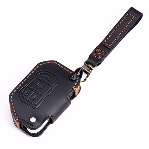 Easyant Genuine Leather Car Key Fob Cover Compatible With 2018 - 2022 Jeep Gladiator Wrangler Sahara Rubicon 4 Buttons Black #TOP4
