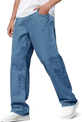 Haloumoning Boys Baggy Jeans - Kids Loose Fit Denim Pants with Pockets, Casual Straight Leg for 5-14...