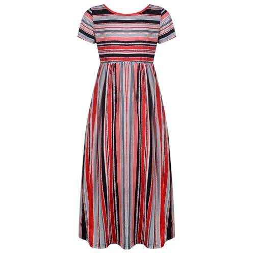 Maxi Floor Striped Smocked Dress for Teen Girls Kids Short Sleeve Formal Wedding Birthday Party Cotton Soft Dresses2