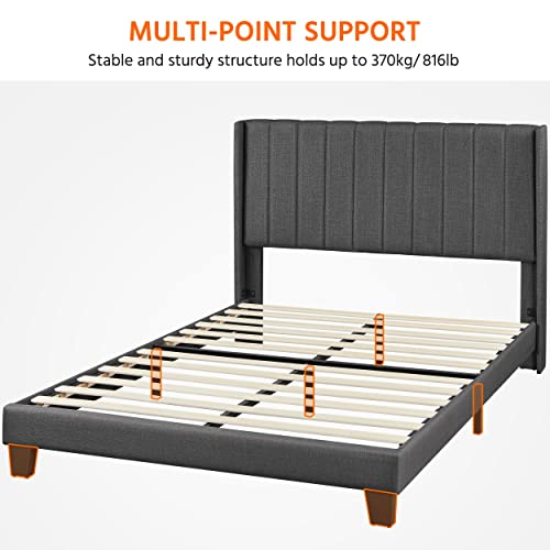 Yaheetech Upholstered Platform Bed With Wing Edge Channel Tufted Headboard, Mattress Foundation/Heavy Duty Wooden Slat Support, No Box Spring Needed, Easy Assembly, Dark Gray, Queen Size #TOP6