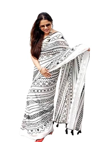 Sari en pur coton Shiv Textiles blanc vêtement traditionnel de qualité supérieure