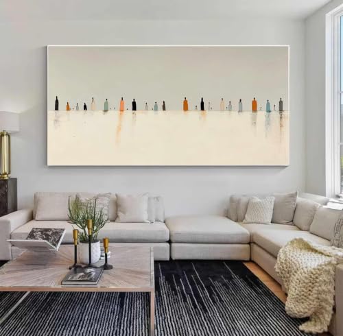 Pintura abstracta en lienzo beige de LMYCHENG: elegantes cuadros minimalistas de 20x40cm sin marco