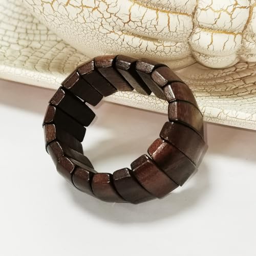 Multi-Colored Wooden Beads Stretch Bracelet Wide Chunky Bangle Bohemian Jewelry Wood Elastic Wristband for Women Girls-Brown3