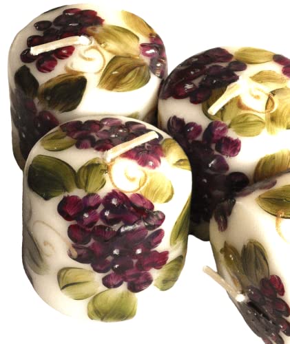 Goddess Arts Collection Set Of Four Little Mini Ivory Votive Candles With Hand Painted Grapes And Vines Grapevines Mediterranean Tuscan Italian Home Decor #TOP5