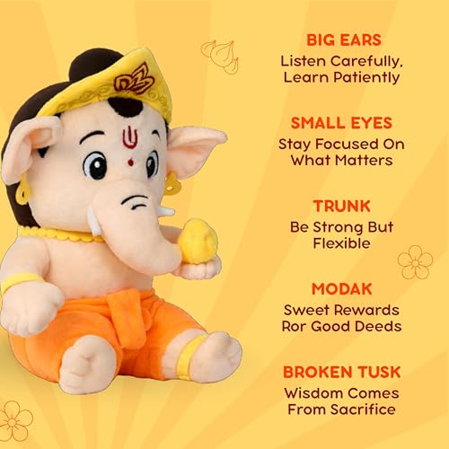 Image of Clapstore ClapCuddles Mantra Chanting Ganesha with Meditation Mode Interactive Musical Soft Stuffed Plush Toy | Non-Toxic, Safe | Best Birthday Gift for Newborn Kids (Boys, Girls)
