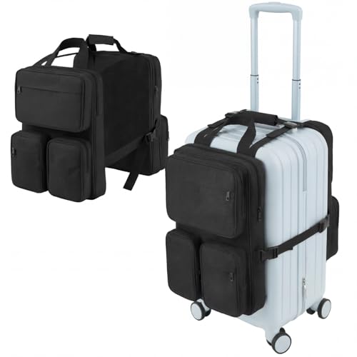 Sadnyy Over Luggage Organizer for Suitcase & Carry On, Two Sided Slide On Harness Bag with 16" Laptop Sleeve, Multi Pockets, Waterproof Oxford Cloth, Adjustable Straps