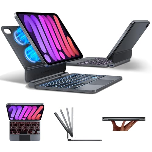 LAUDTEC Magnetic Keyboard Case Compatible with iPad mini 7th Gen (A17 Pro 2024) & for iPad mini 6 (2021) 8.3-inch Ultra-Light Floating Cantilever Stand Smart Trackpad 5-Row Backlit - Black