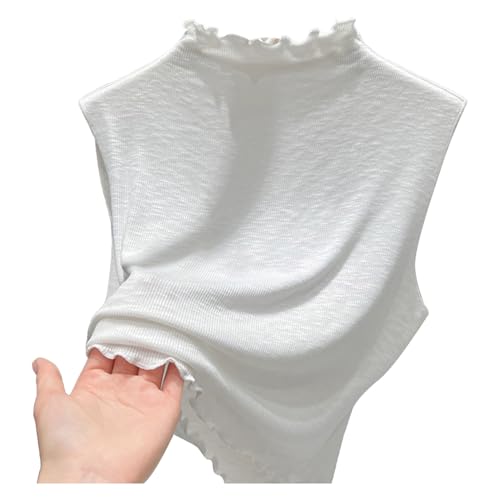 CHICTRY Knitted Fake Collar Ruffle Turtleneck Dickey Mock Collar Half Shirt Blouse for Womens White One Size