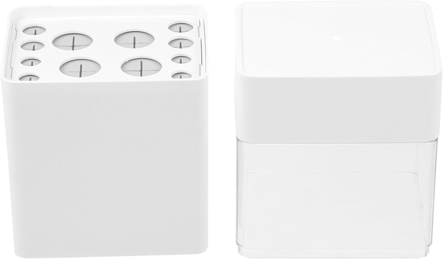 White Plastic Makeup Brush Holder with Lid for Home Desk