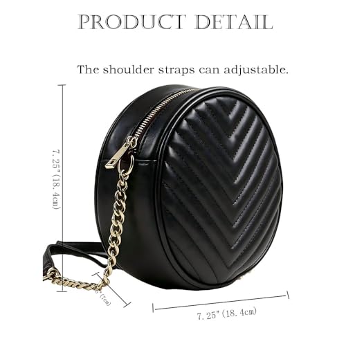 Image of Round Crossbody Bag for Women,PU Leather Shoulder Bag with Metal Chain Strap, Cellphone Purses with Zipper