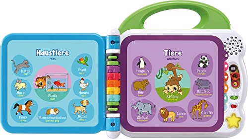 VTech Baby Mein 100-Wörter-Buch – Interaktives Bilderbuch zum Lernen erster Wörter mit 12 bilingualen Seiten in Deutsch-Englisch – Für Kinder von 2-5 Jahren