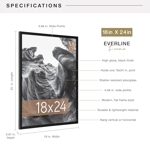 Image of MCS Everline Poster Frame, 18x24, Black | Everline Collection Poster Frame For Photos & Art Prints, Hangs Vertical Or Horizontal, 18x24 Inch, Black Finish, 1-Pack