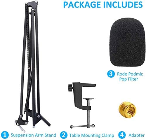 Rode NT1A Mic Stand with Pop Filter - Microphone Boom Arm Stand with Windscreen Foam Cover for NT1A, NTK, K2, NT2 A Rode Podcaster by YOUSHARES