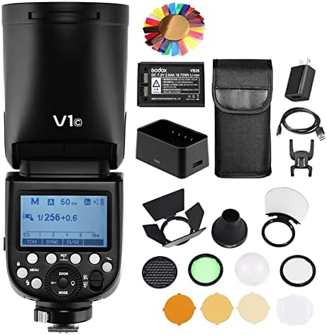 Godox V1 V1-C Flash for Canon Camera Speedlight with Godox AK-R1 Accessories kit, 2600mAh Li-ion Battery TTL 76Ws 2.4G, 1/8000 HSS, 1.5 sec. Recycle Time On-Camera Round Head Flash Speedlite