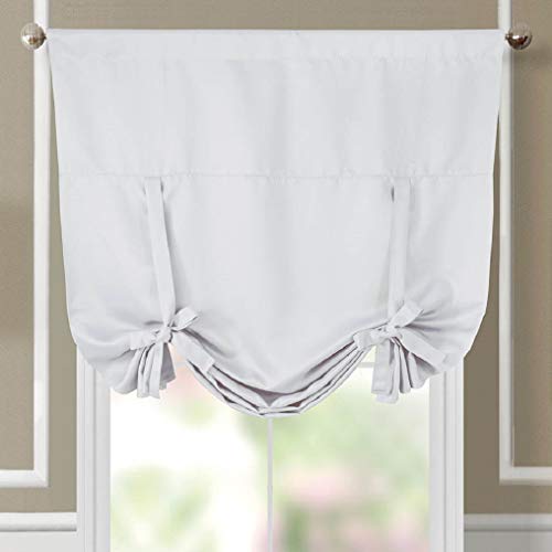 Santon 37-Inch Wide X 63-Inch Long, Triple Weave Blackout Rod Pocket Tie-Up Shade For Small Window, Kitchen Or Bathroom Balloon Blind, White #TOP1