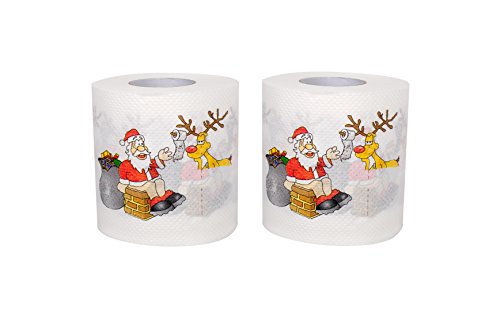 SummitLink 2 Rolls of Merry Christmas Santa Claus Toilet Paper Tissue Napkin Prank Fun Birthday Party Novelty Gift Idea
