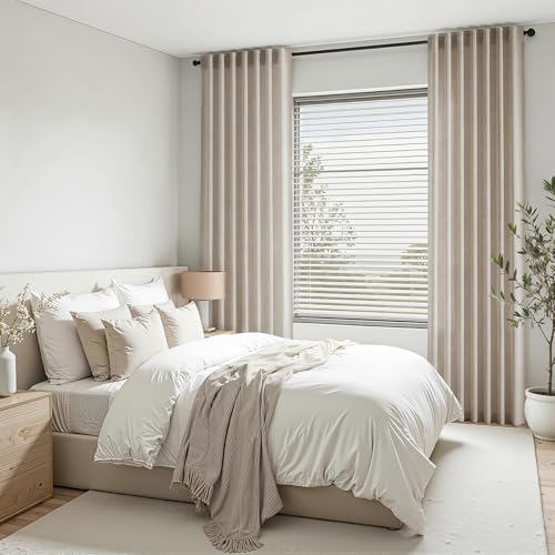 Back Tab Sheer Curtains 84 Inches Long Linen Textured Light Filtering Curtains Semi Sheer Linen Blend Curtain Rod Pocket Back Tab Linen Drapes 52x84 2 Panels Set Natural White Color by Drapenova - Used condition - Image 6