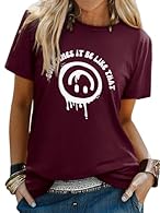 😊Material: 70% cotton, 30% polyester, soft, fits well, many available colors, great cut, comfortable and lightweight T shirt for women 😊Design: Summer T shirts for women, crew neck, short sleeve, sports tops women, relaxed fit, funny graphic slogan T...