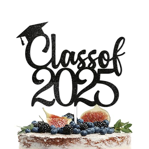 Class of 2025 Cake Topper - Grad 2025 Cake Decorations, Congrats Grad 2025 Decorations, Congratulations Cake Decor, High School College Graduation Decorations Black Glitter