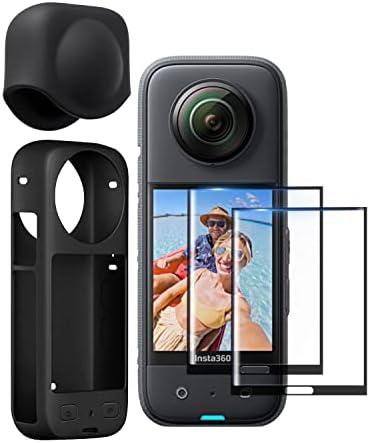 CYNOVA Insta 360 X3 Lens Cap Protector,Silicone Case Tempered Glass Protector Set for Insta360 X3 Accessories
