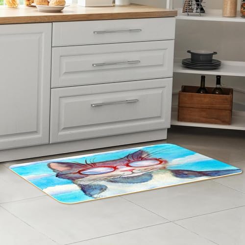 Alfombrillas de cocina absorbentes VAPOKF con base antideslizante lavable y diseño de gato 7