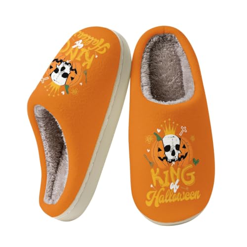 �ܐ�J�o�[ ���[���X���b�p �Q�ϓ� ���f�B�[�X ������� Halloween Pumpkin Print House Slippers For Men Closed Toe Fuzzy Warm Indoor ���� ���� �􂦂� ���[�� �V���[�Y �􂦂�
