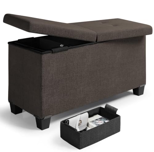 Nestl 30 Inch Storage Ottoman Bench with Storage Bins, Max 660 lbs Storage Chest (Dark Taupe, Linen) by Nestl - Used condition - US$65.04