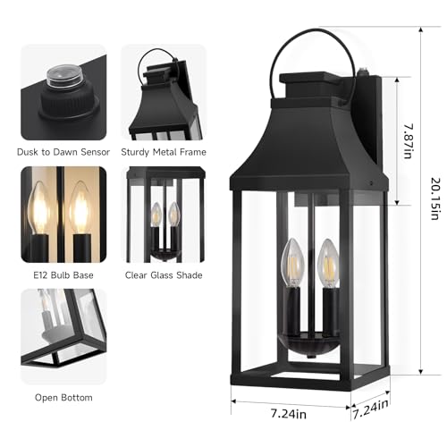 Image of Dusk to Dawn Exterior Lighting Fixtures, Black Sensor Outdoor Porch Lights