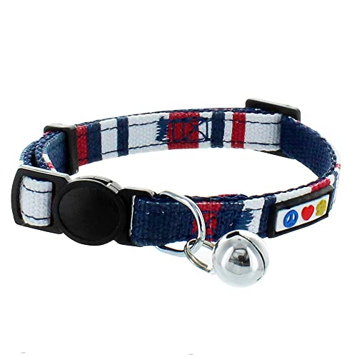 Pawtitas Pet Multicolor Cat Collar Safety Buckle Removable Bell Cat Collar Kitten Collar Red/White/ Blue Cat Collar #TOP27
