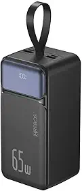 Power Bank Hrebos 50.000mAh 65W para Notebook, Celular e Tablet com USB-C, USB-A e Display LED Digital, Preto