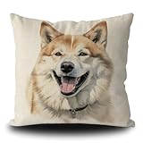Housse de coussin amusante Akita Inu pour chien et chiot - Cadeau pour les amoureux des chiens - Blanc - 40,6 x 40,6 cm - Double face - Style 4