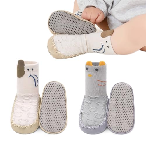 BEHELE Baby Toddler Non-skid Sock Shoes Non Slip Floor Slipper for Boy Girl First Walking Socks 2 Pairs (US, Age, 6 Months, 12 Months, Grey)