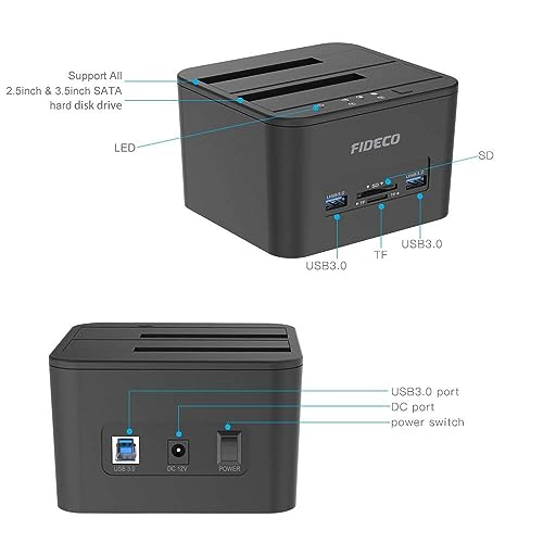 Image of Tobo USB 3.0 to SATA Hard Drive Docking Station, Dual-Bay Hard Drive Dock with TF & SD Card Slots for 2.5 /3.5 Inch SATA HDD SSD, Support TD-1043HS