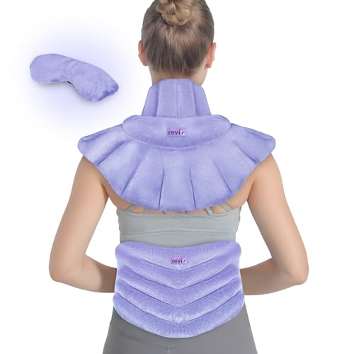 REVIX Almohadillas térmicas para microondas para espalda, cuello y hombros, aptas para microondas con calor húmedo, máscara de ojos calentada, compresa tibia, cuello, hombros y espalda, juego de 3